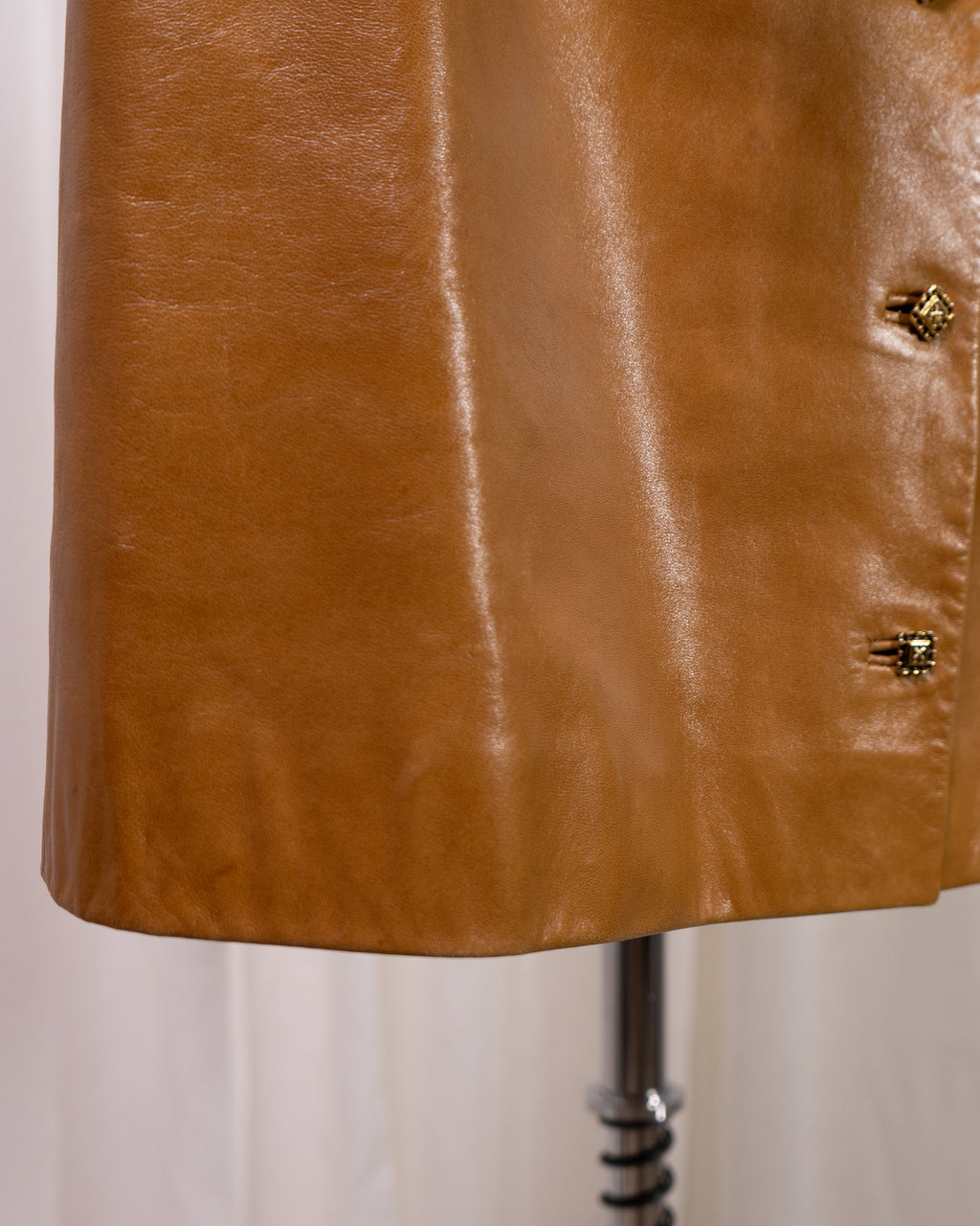 70s Leather Mini Dress w Brutalist Buttons & Belt