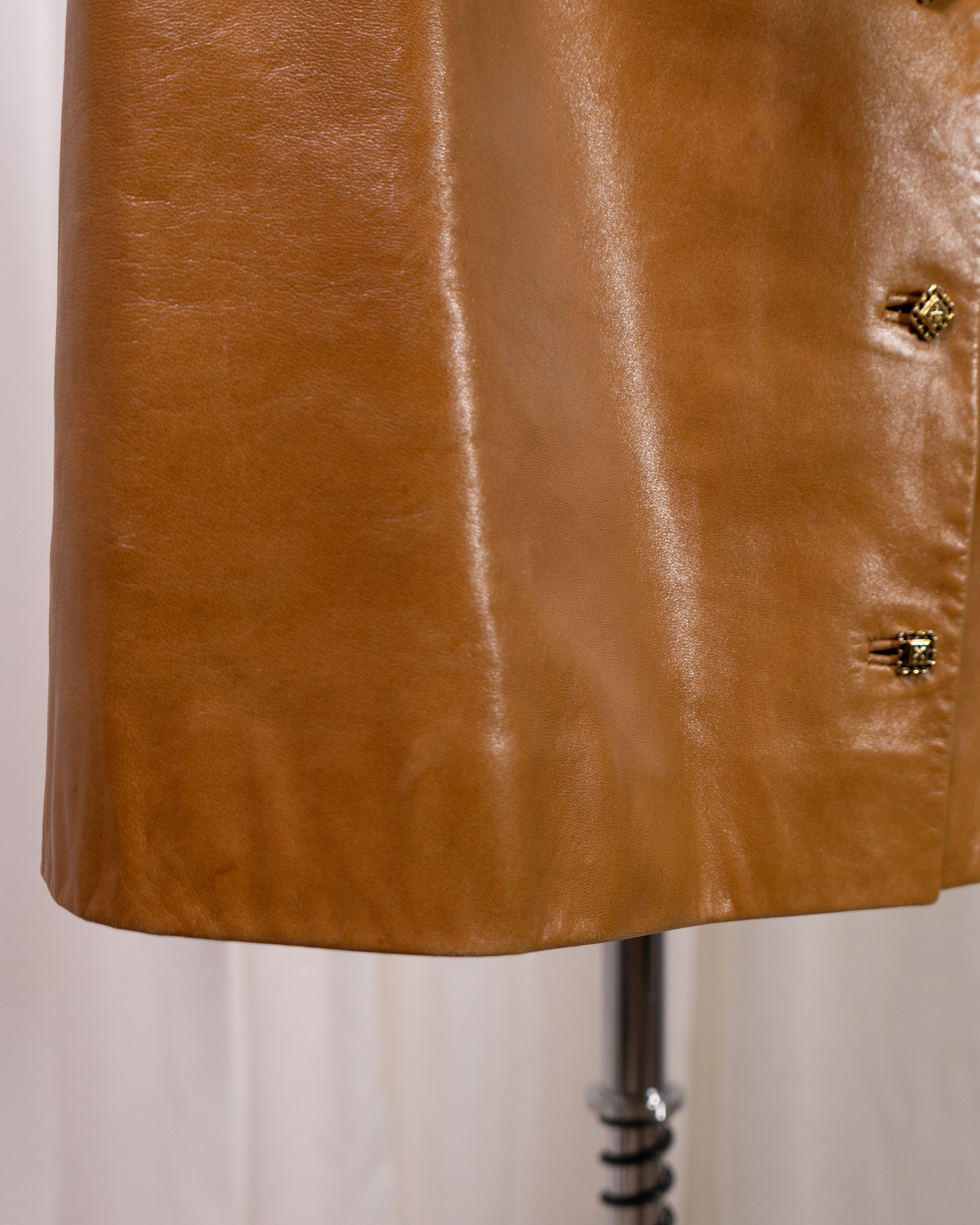 70s Leather Mini Dress w Brutalist Buttons & Belt
