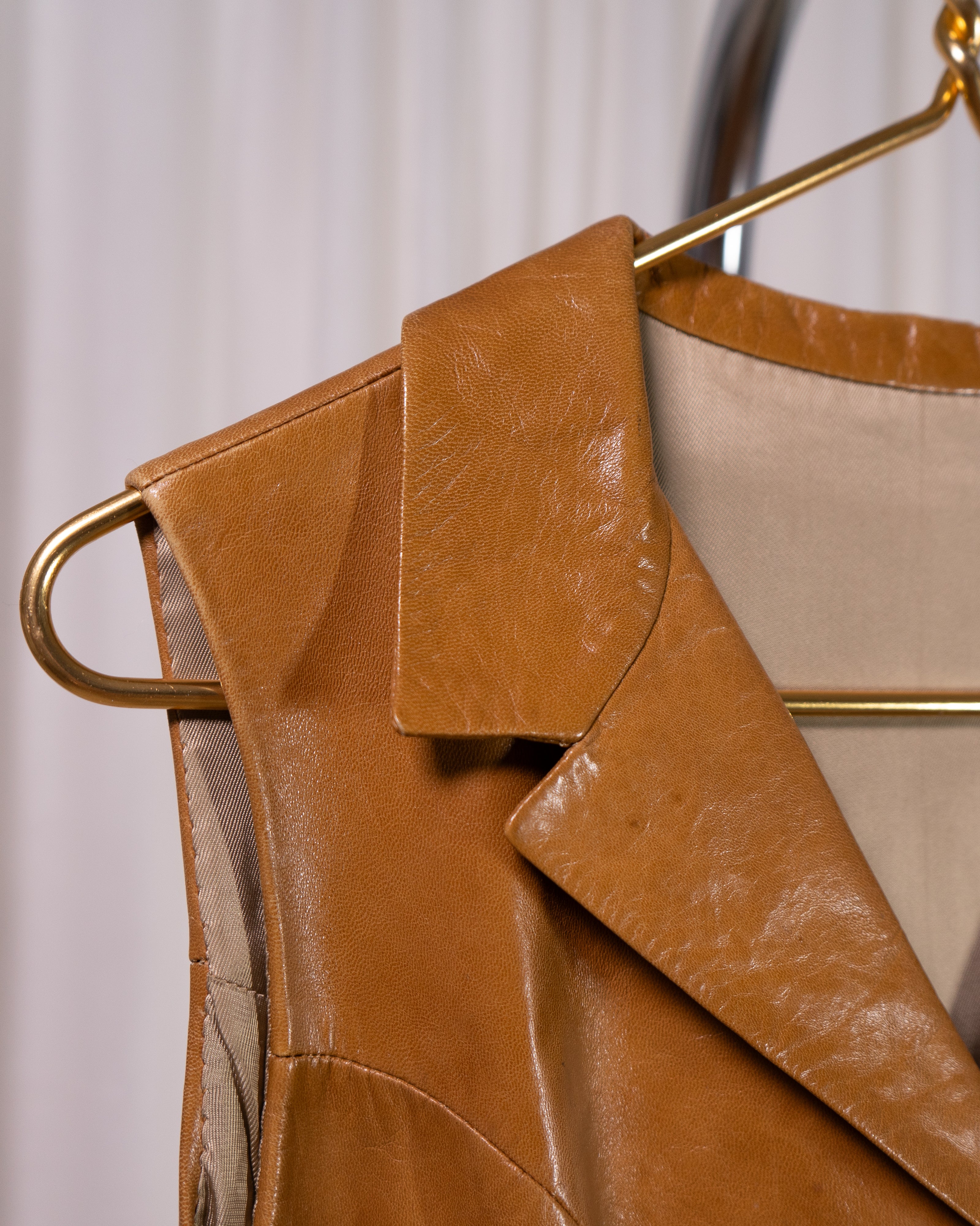 70s Leather Mini Dress w Brutalist Buttons & Belt