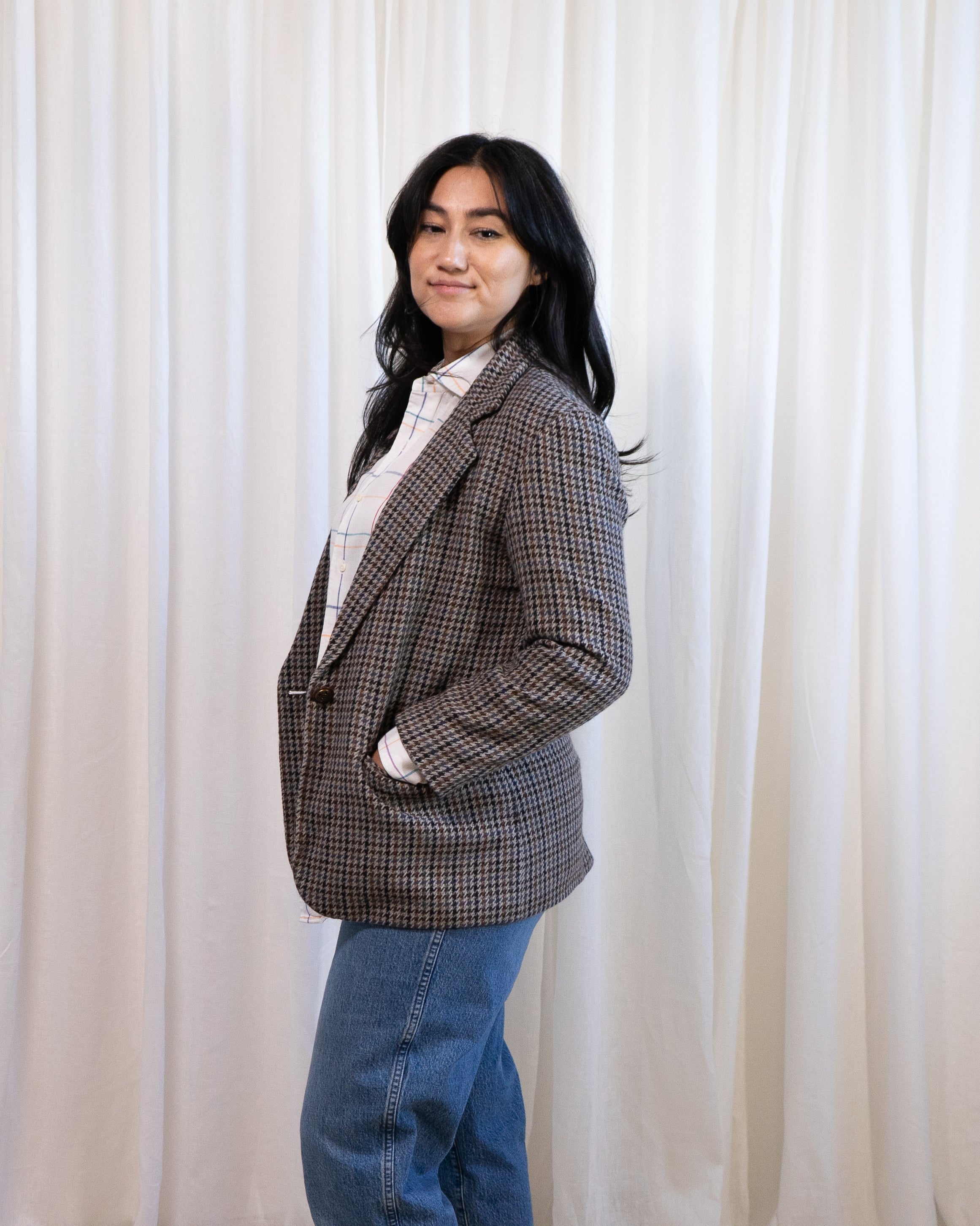 1980s Sag Harbor Houndstooth Plaid Blazer