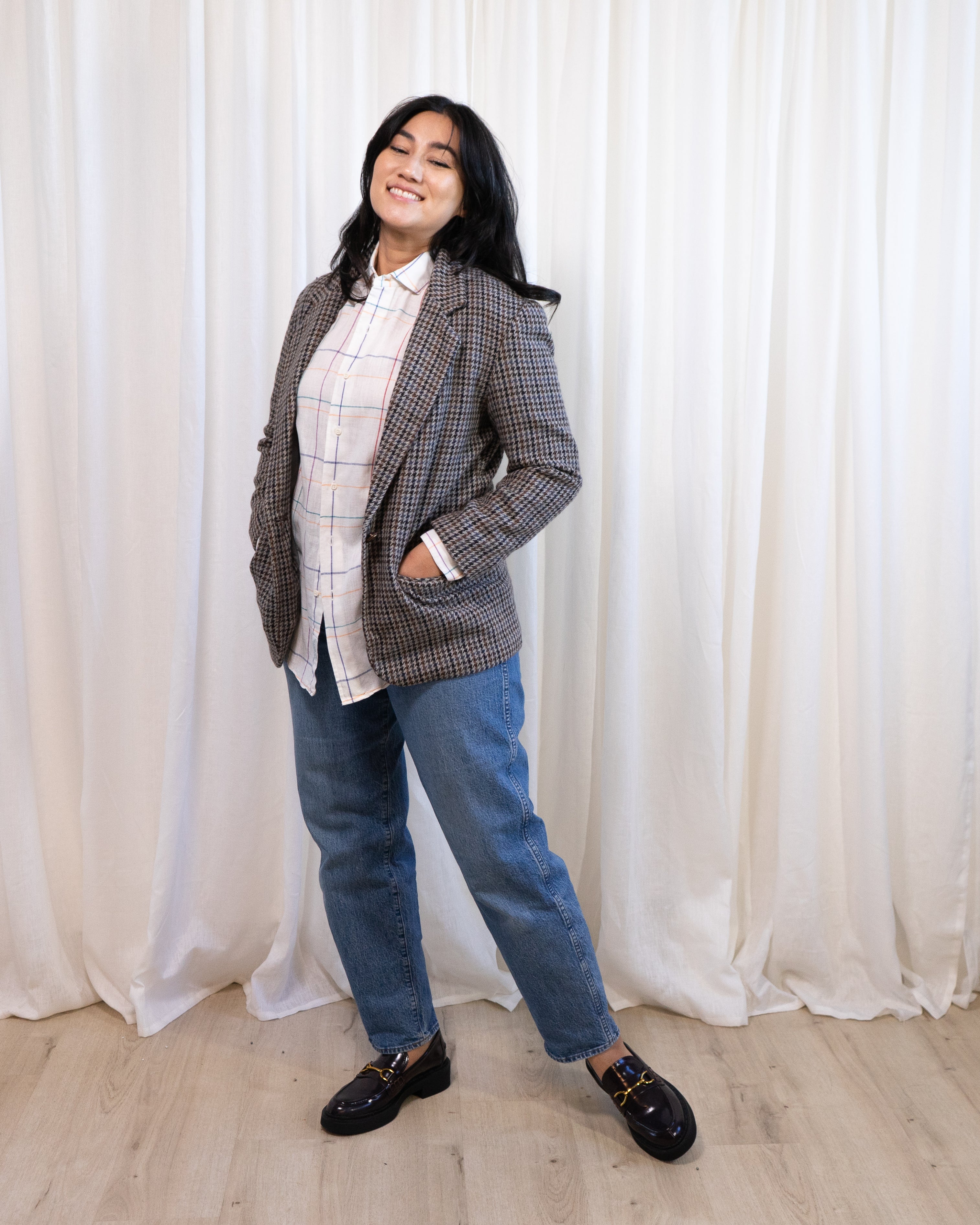 1980s Sag Harbor Houndstooth Plaid Blazer