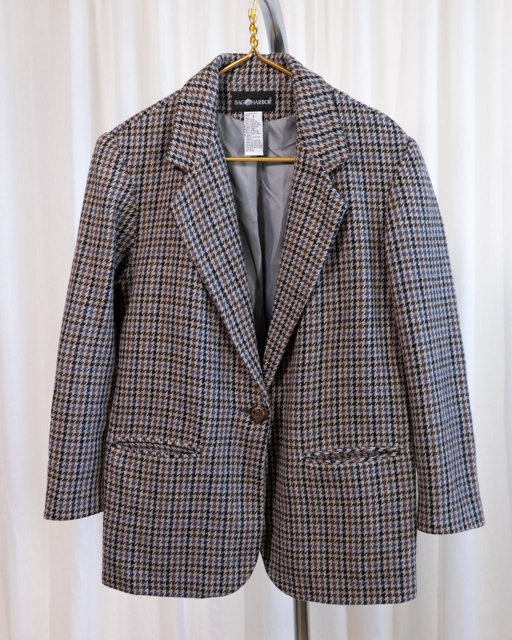 1980s Sag Harbor Houndstooth Plaid Blazer