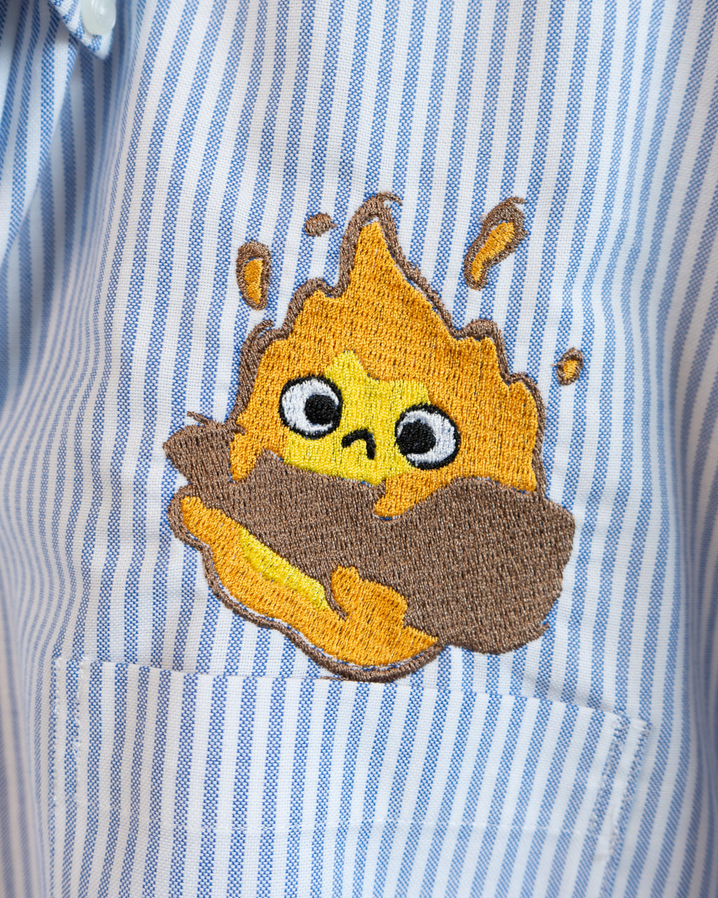 Modern "Calcifer" Embroidered Blue Striped Button Down Shirt