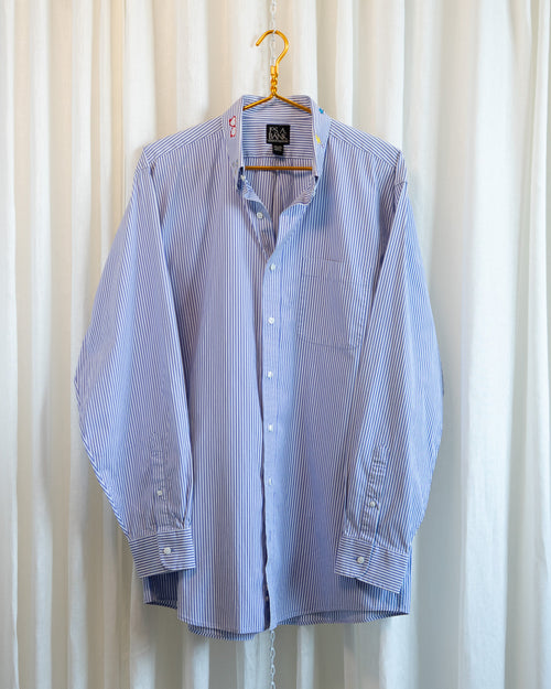 00s "Art Scene" Embroidered Jos A Bank Light Blue Stripes Button Down Shirt
