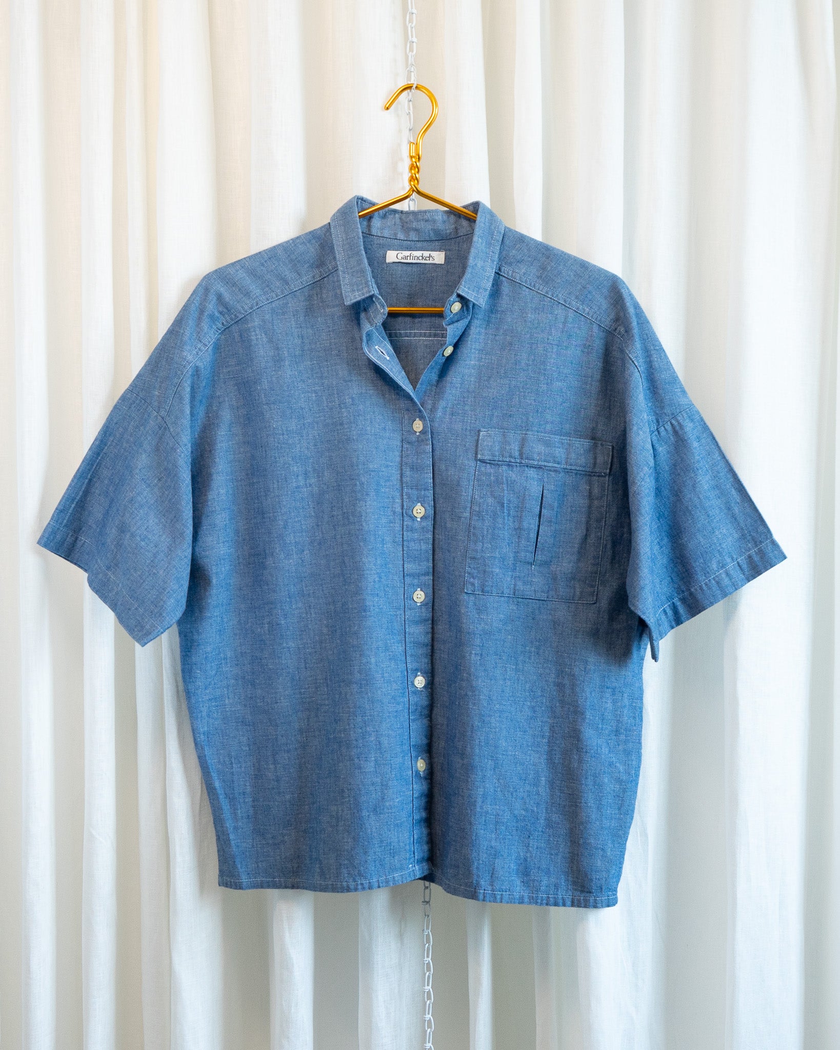 70s "Orcas Migration" Garfinkel's Denim Short Sleeve Button Up Shirt