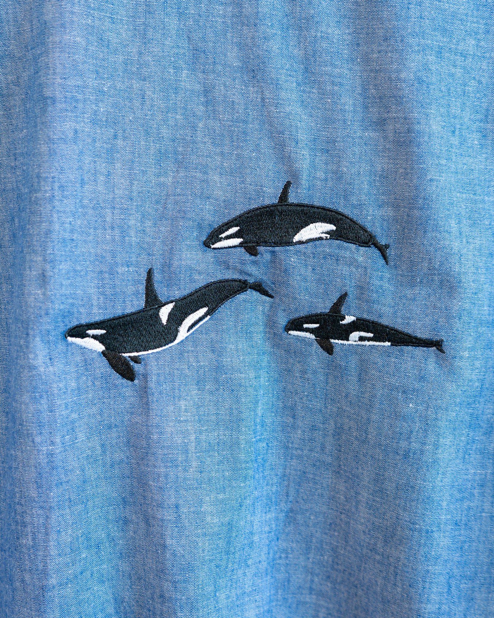 70s "Orcas Migration" Garfinkel's Denim Short Sleeve Button Up Shirt