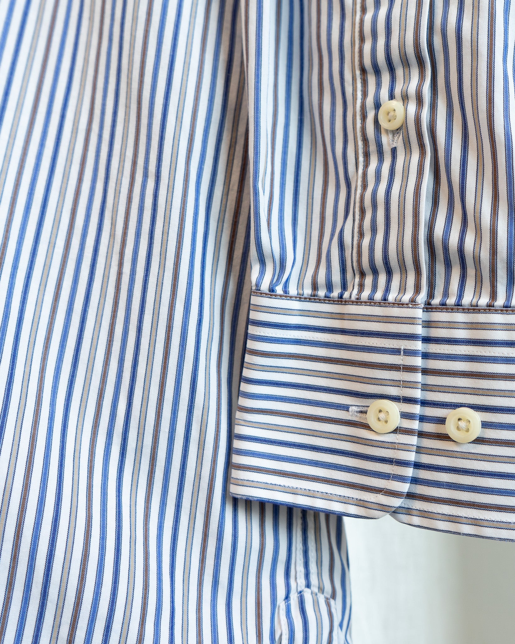 00s "Evil Eyes" Embroidered Collar Blue Brown Tan Striped Wide Collar Shirt