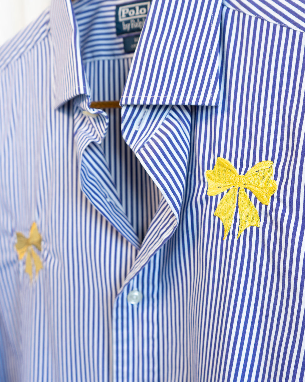 90s "Golden Bows" Embroidered POLO Ralph Lauren Navy Striped Shirt