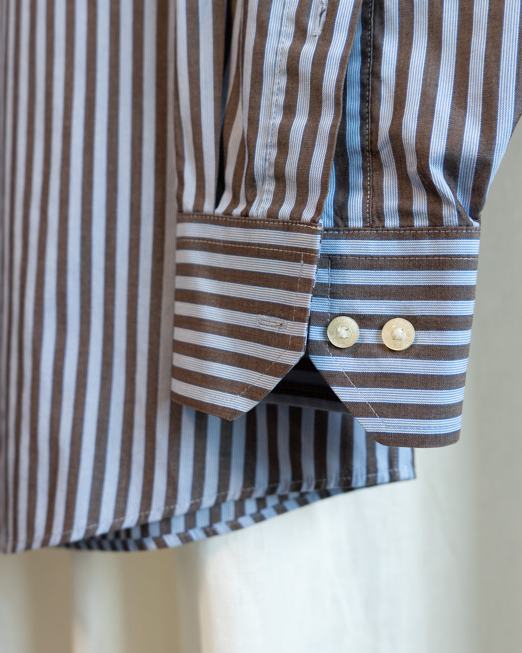 00s "Swedish Flowers" Embroidered Brown & Blue Striped Shirt