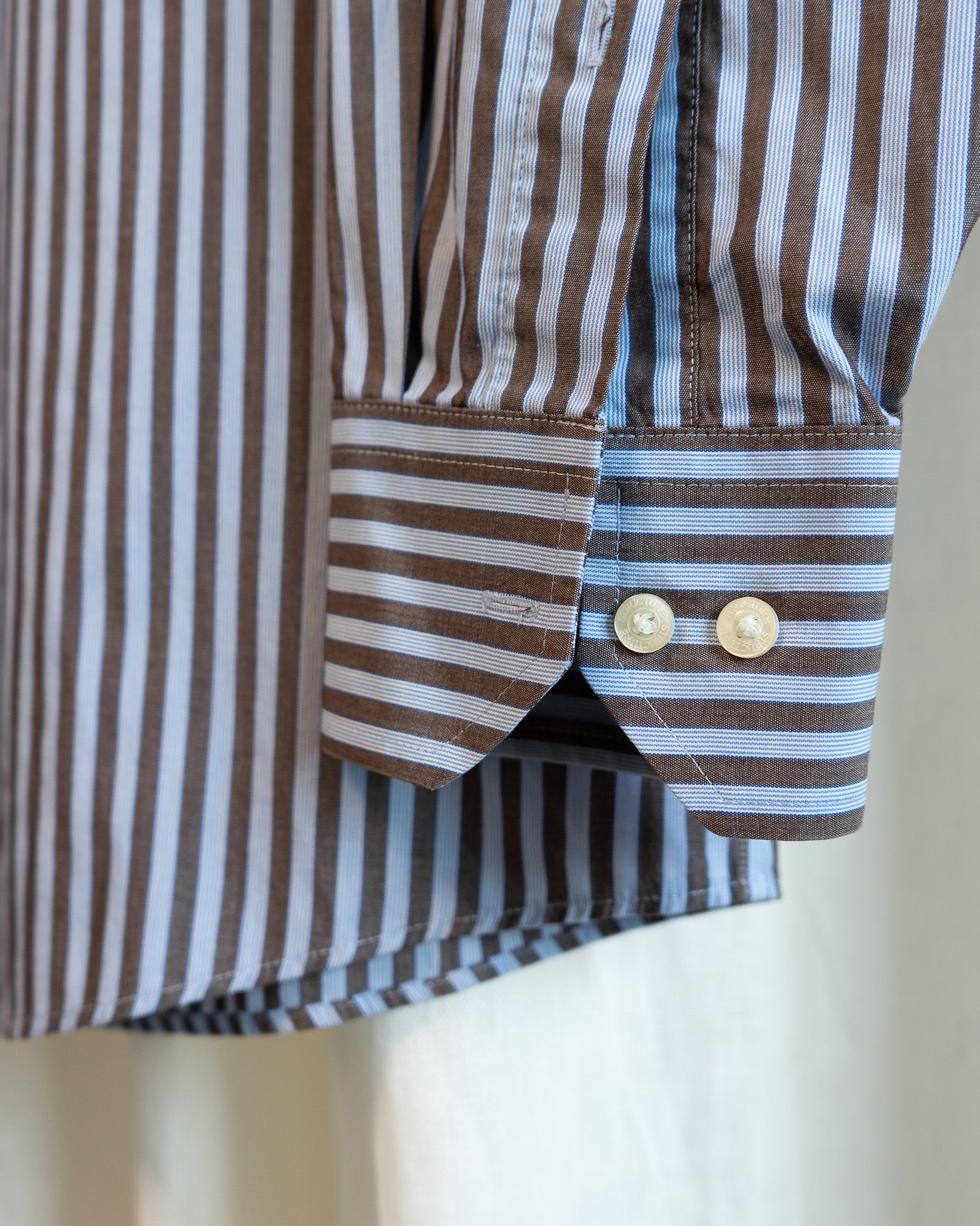 00s "Swedish Flowers" Embroidered Brown & Blue Striped Shirt