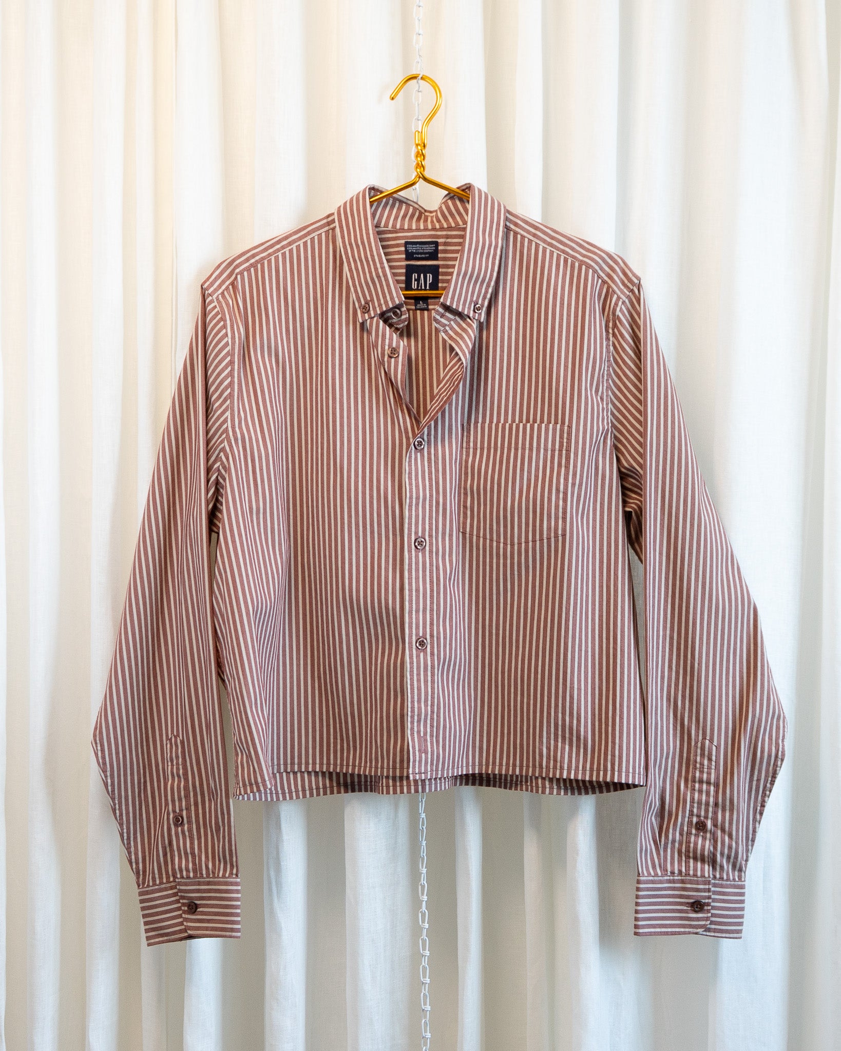Modern Hemmed GAP Brown Striped Cropped Button Down Shirt