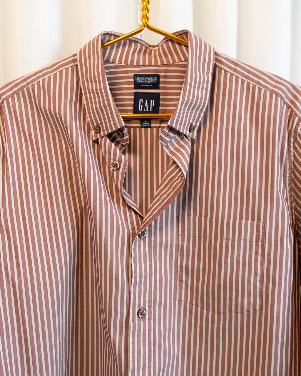 Modern Hemmed GAP Brown Striped Cropped Button Down Shirt
