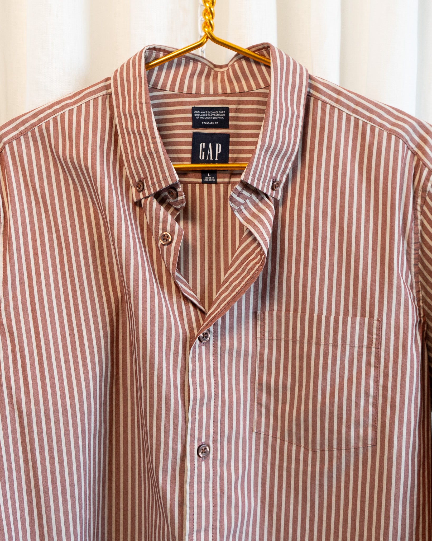 Modern Hemmed GAP Brown Striped Cropped Button Down Shirt