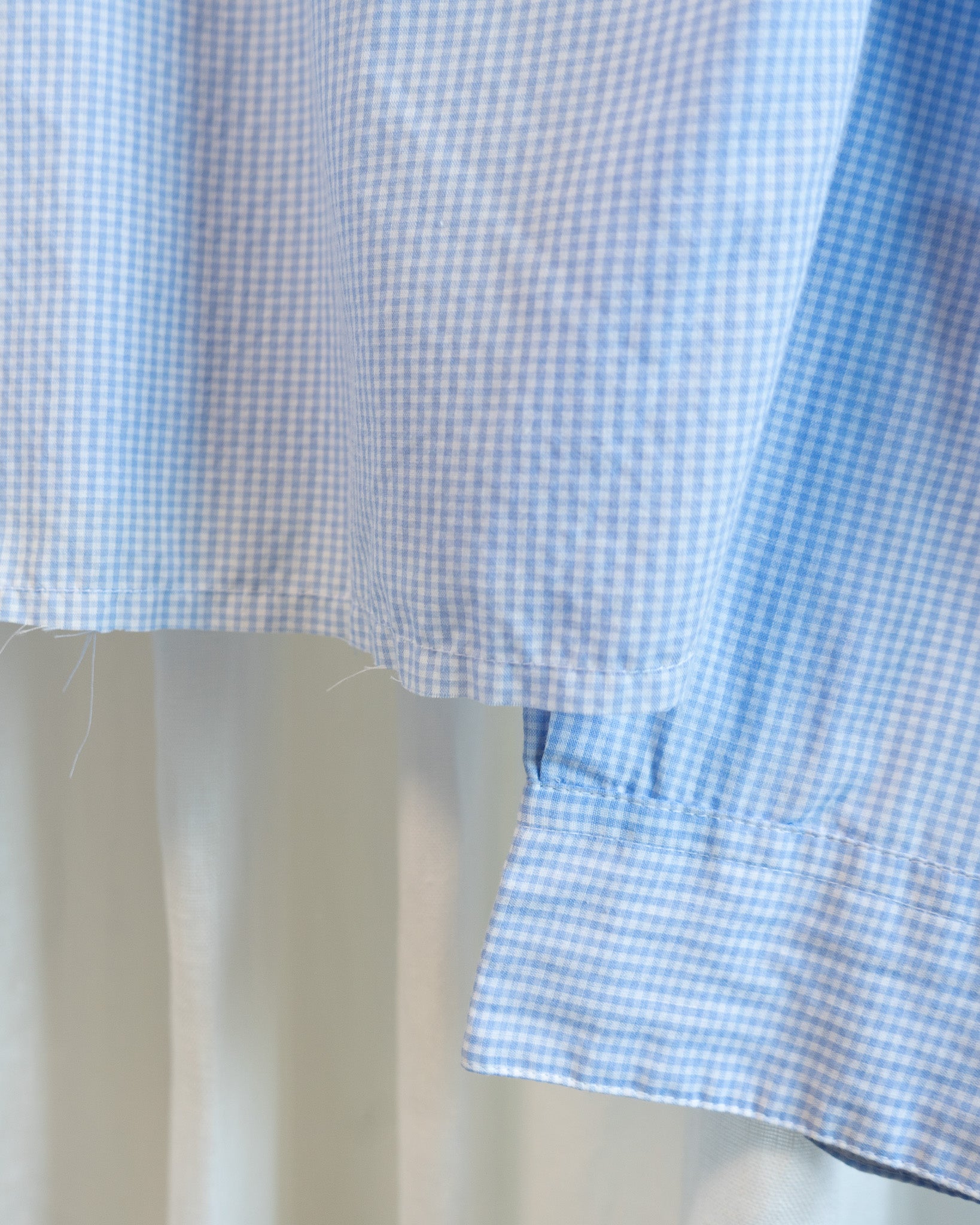 90s Hemmed Blue Gingham Bedazzled Lighthouse & Sea Life Patches LS Shirt