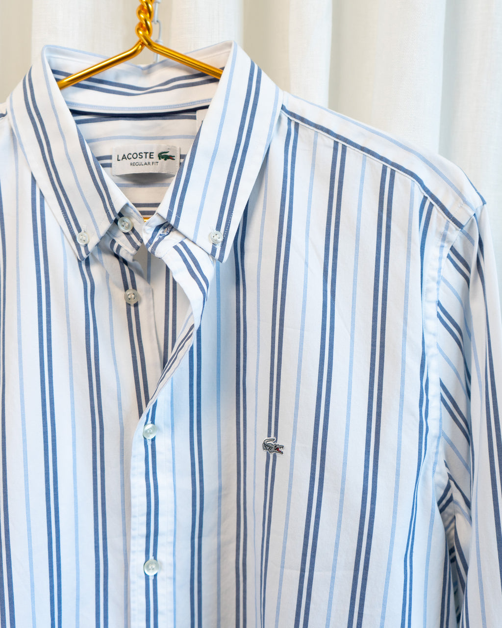 00s Hemmed Lacoste Blue Multi Striped Button Down Shirt