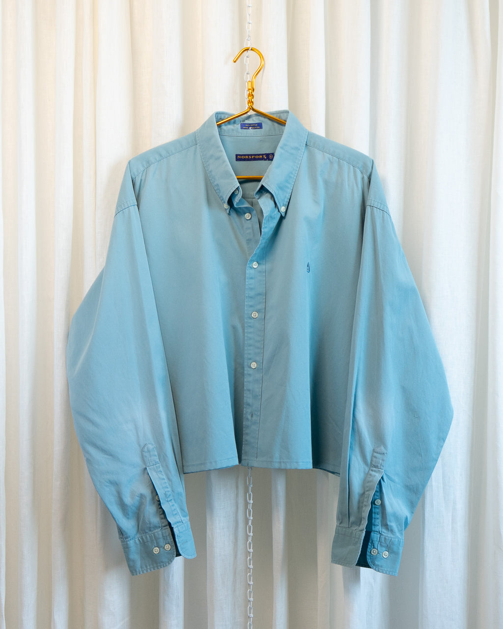 80s Hemmed Nordstrom Sport Blue Green Shirt
