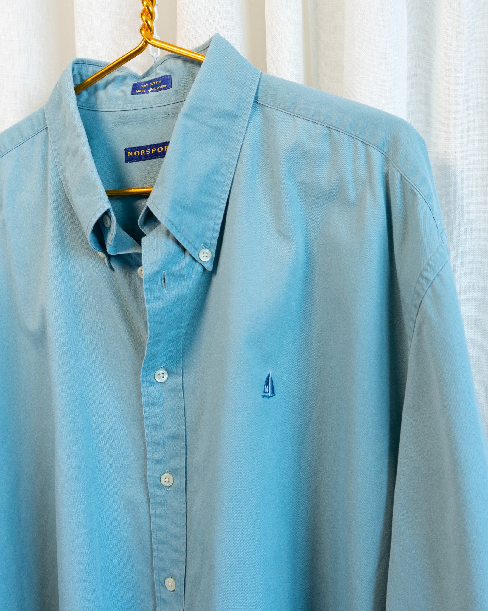 80s Hemmed Nordstrom Sport Blue Green Shirt