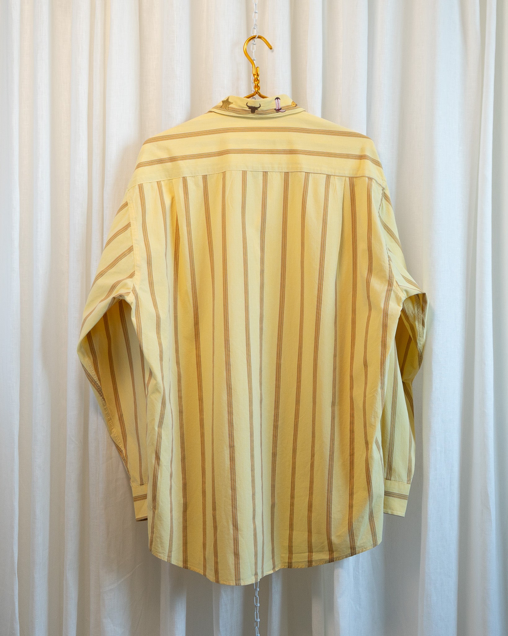 90s "Western" Embroidered Yellow Striped Fine Comb Cotton Shirt