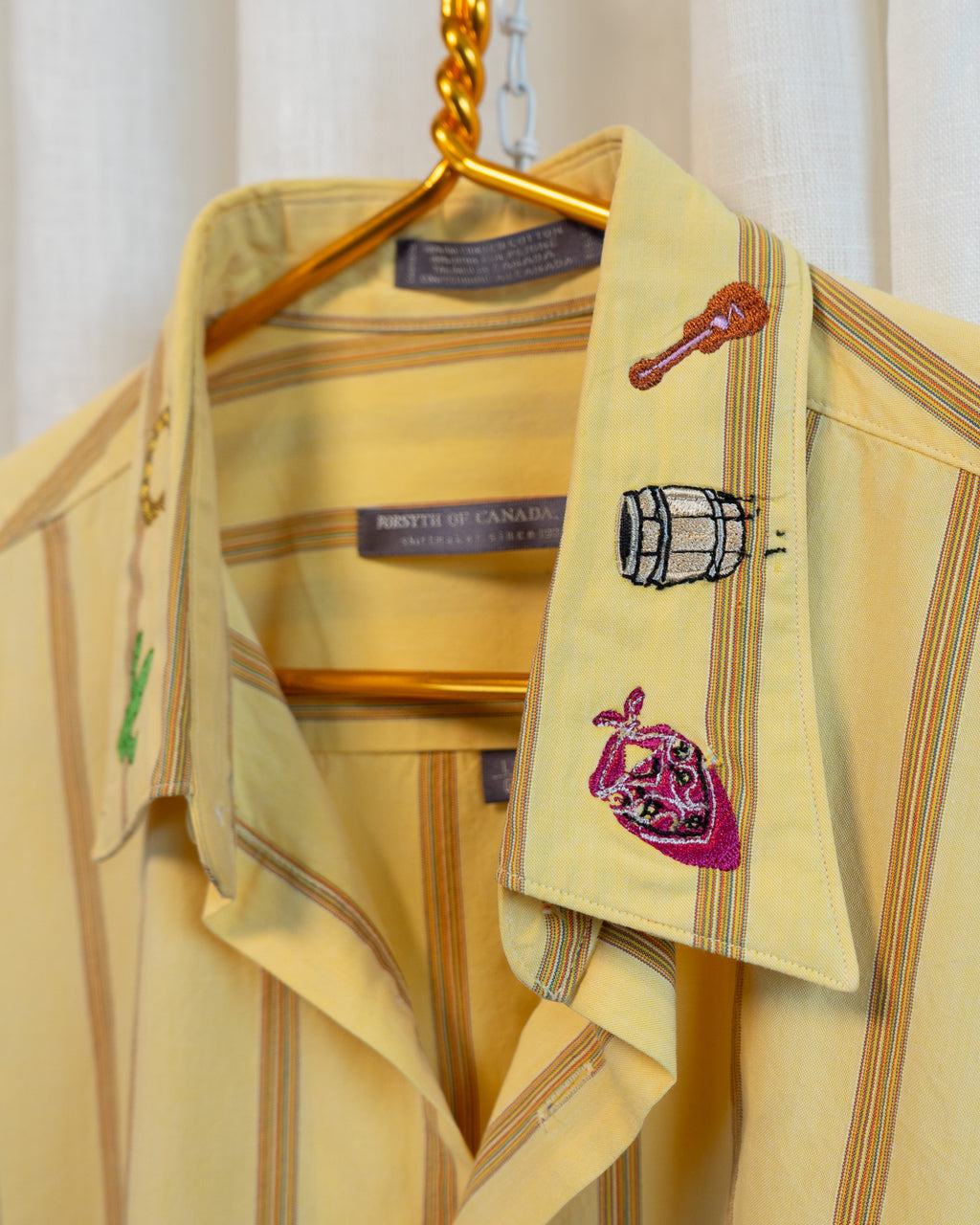 90s "Western" Embroidered Yellow Striped Fine Comb Cotton Shirt
