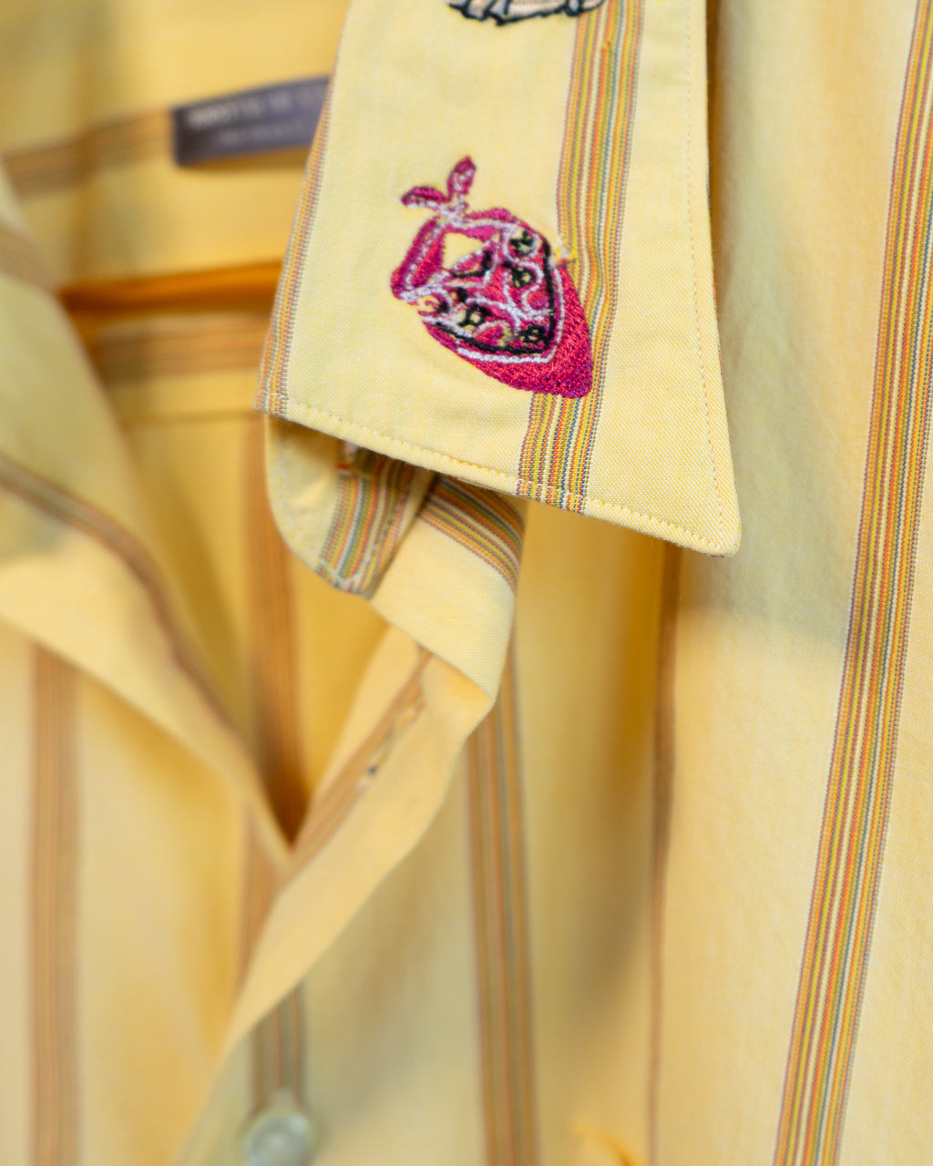 90s "Western" Embroidered Yellow Striped Fine Comb Cotton Shirt