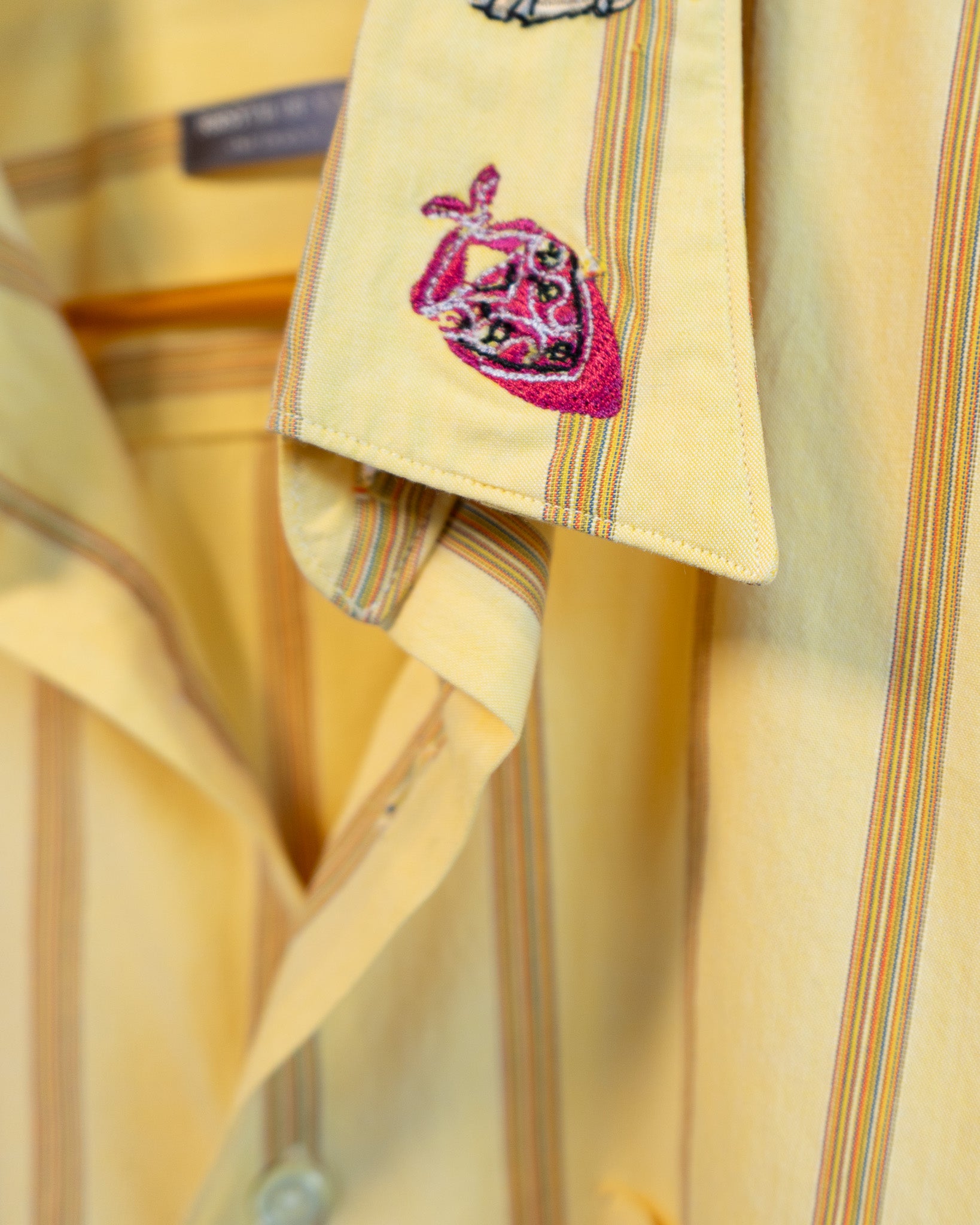 90s "Western" Embroidered Yellow Striped Fine Comb Cotton Shirt