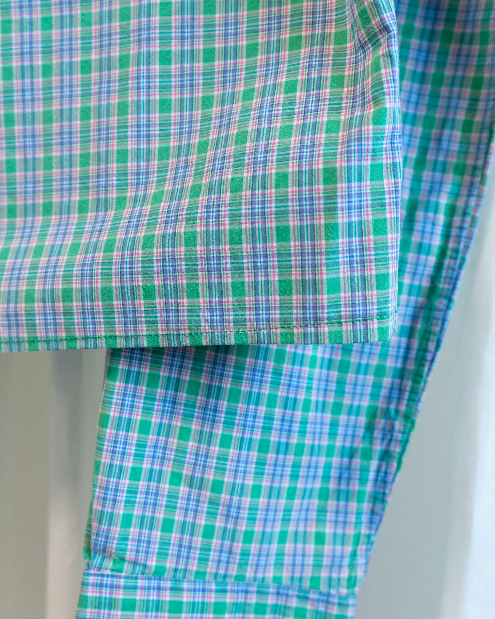 90s Hemmed Ralph Lauren Green Blue Micro Plaid Shirt