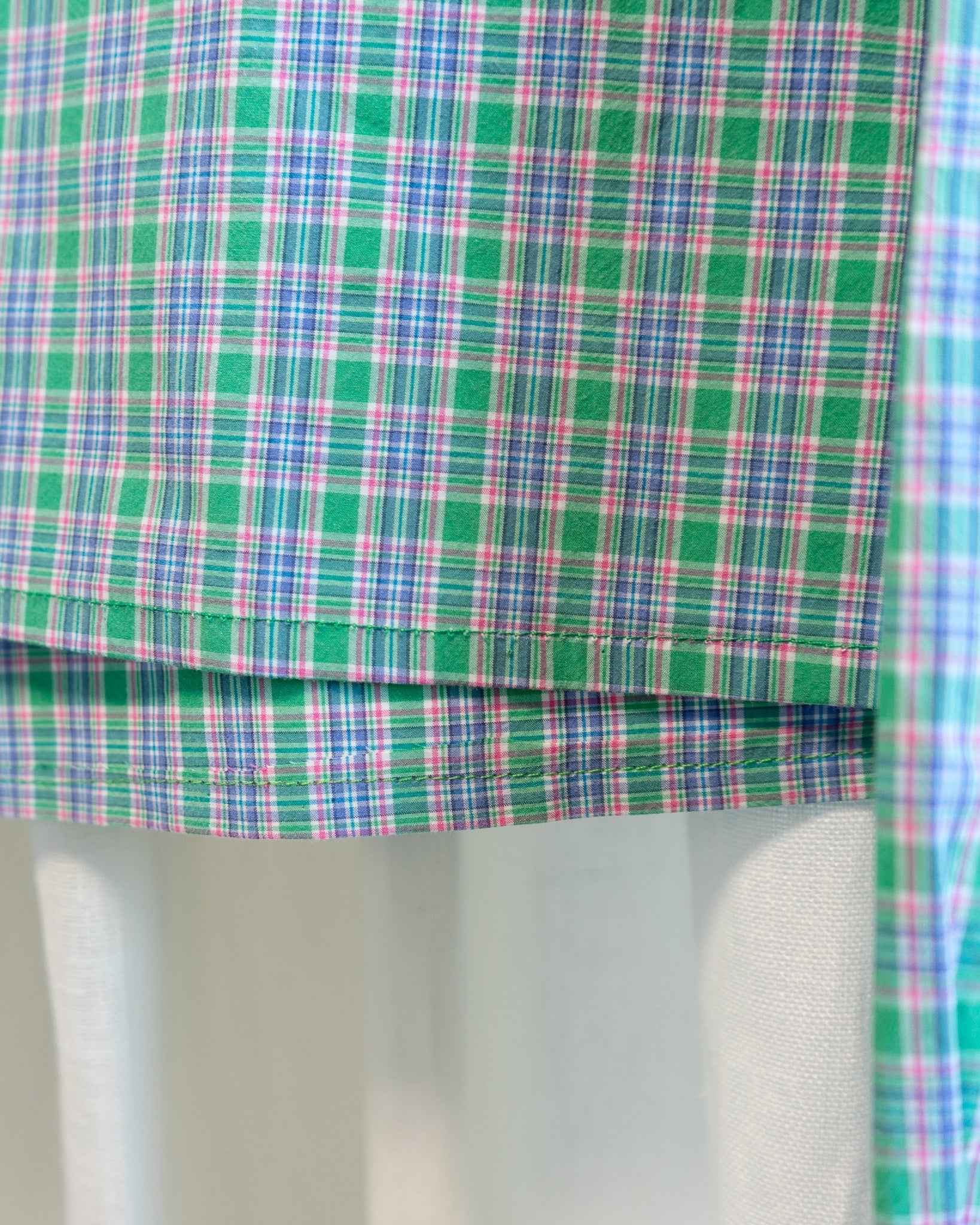 90s Hemmed Ralph Lauren Green Blue Micro Plaid Shirt