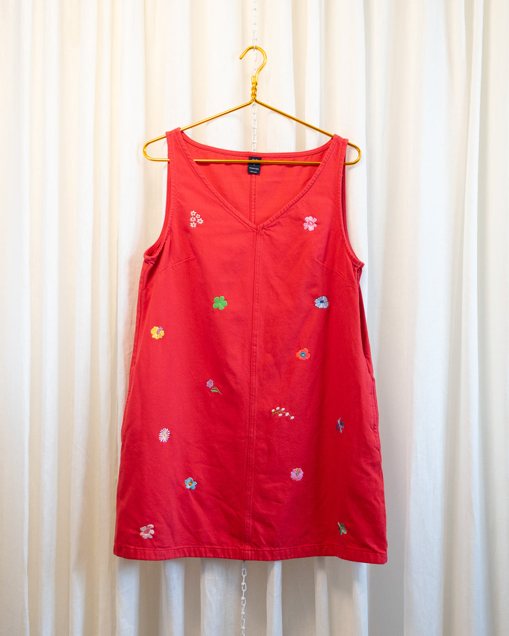 Modern "Swedish Florals" Embroidered GAP Red Denim Mini Dress