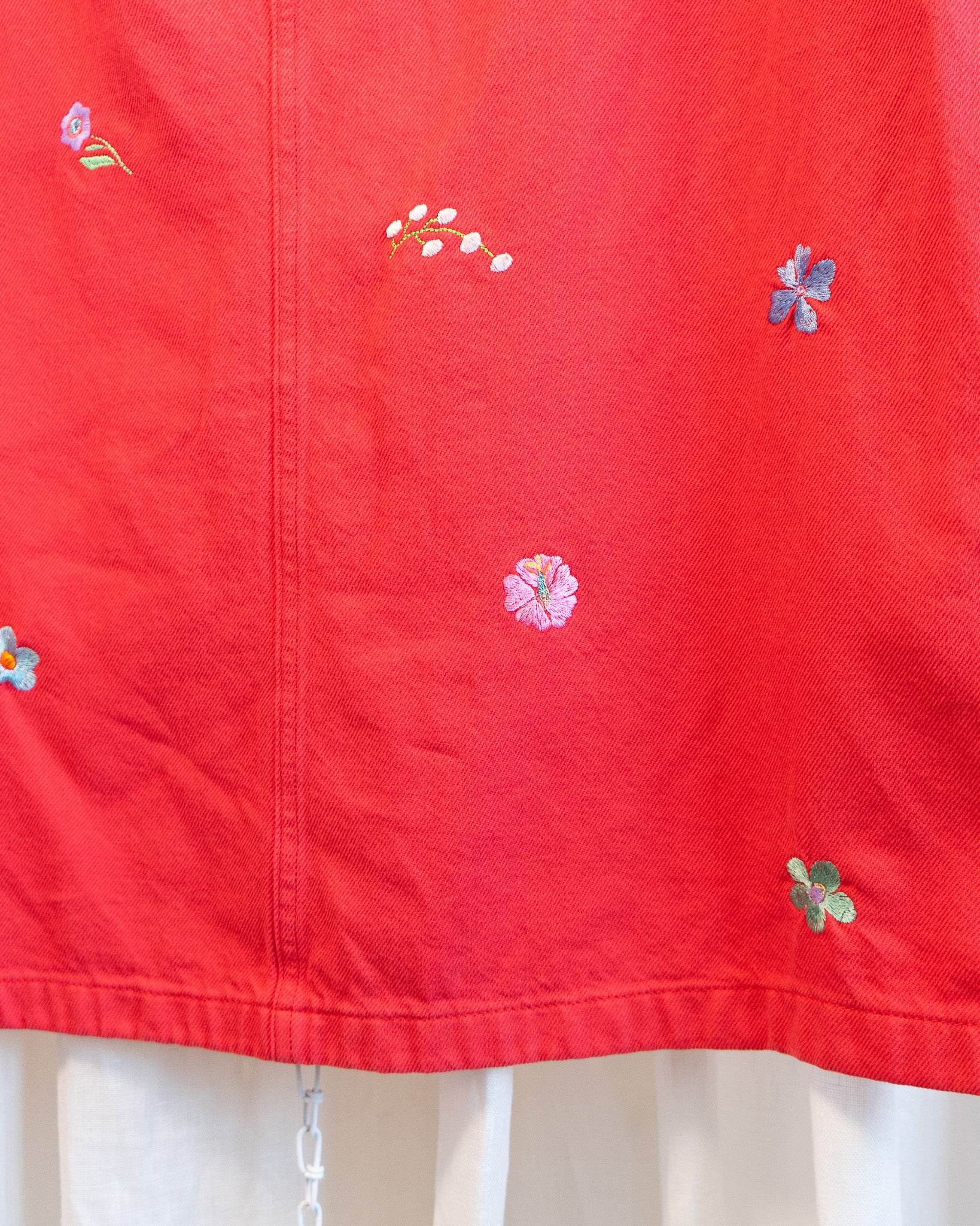 Modern "Swedish Florals" Embroidered GAP Red Denim Mini Dress