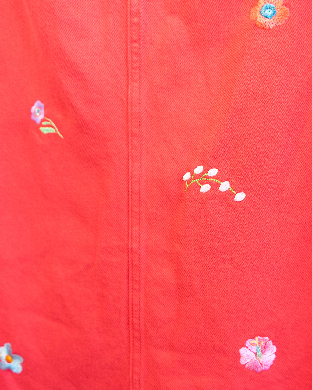 Modern "Swedish Florals" Embroidered GAP Red Denim Mini Dress