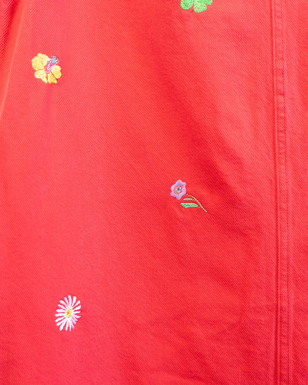 Modern "Swedish Florals" Embroidered GAP Red Denim Mini Dress