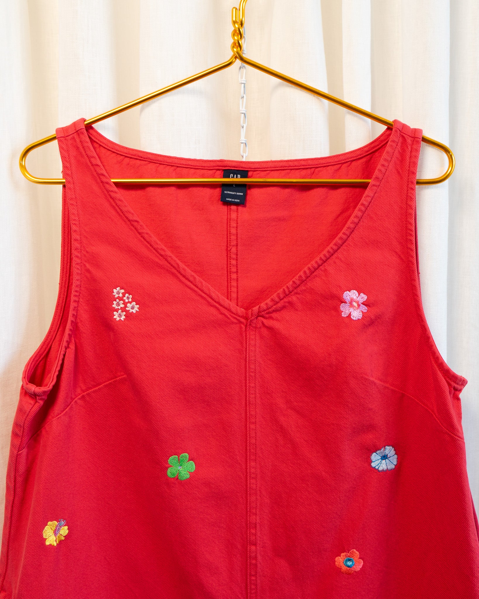 Modern "Swedish Florals" Embroidered GAP Red Denim Mini Dress