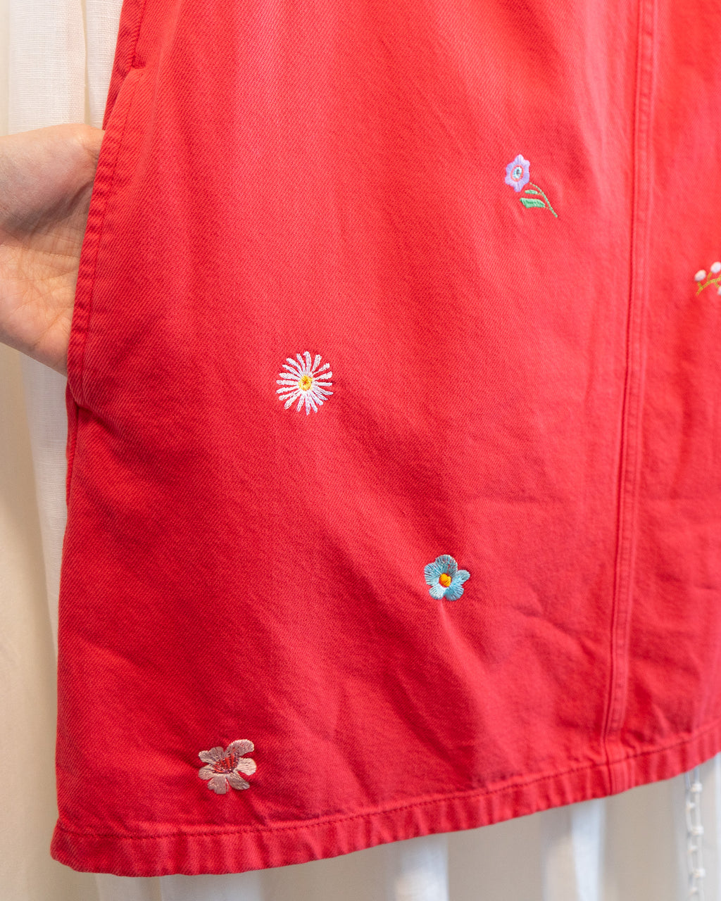 Modern "Swedish Florals" Embroidered GAP Red Denim Mini Dress