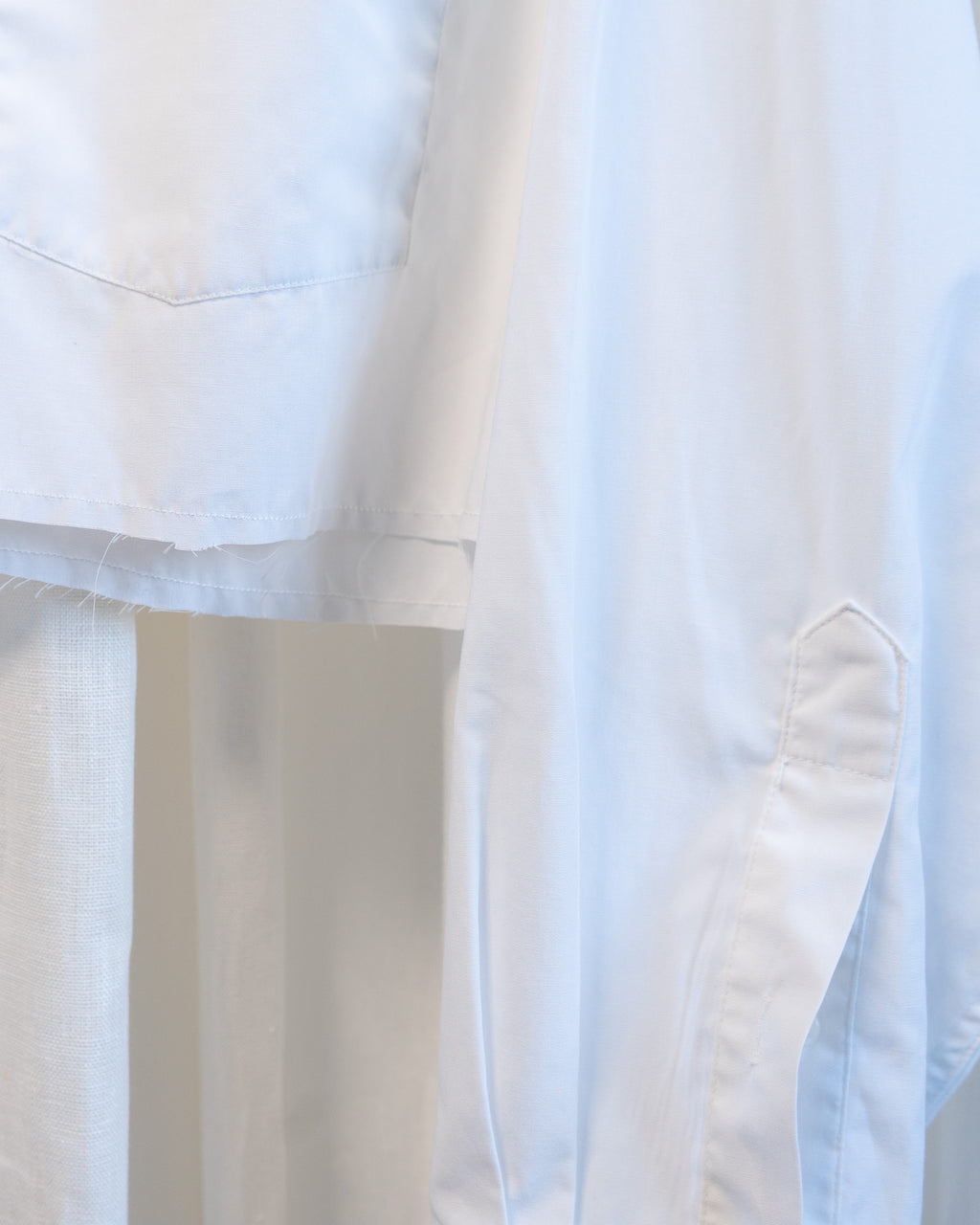 70s "Watermelon" Embroidered Collar & Hemmed Crisp White LS Cropped Shirt