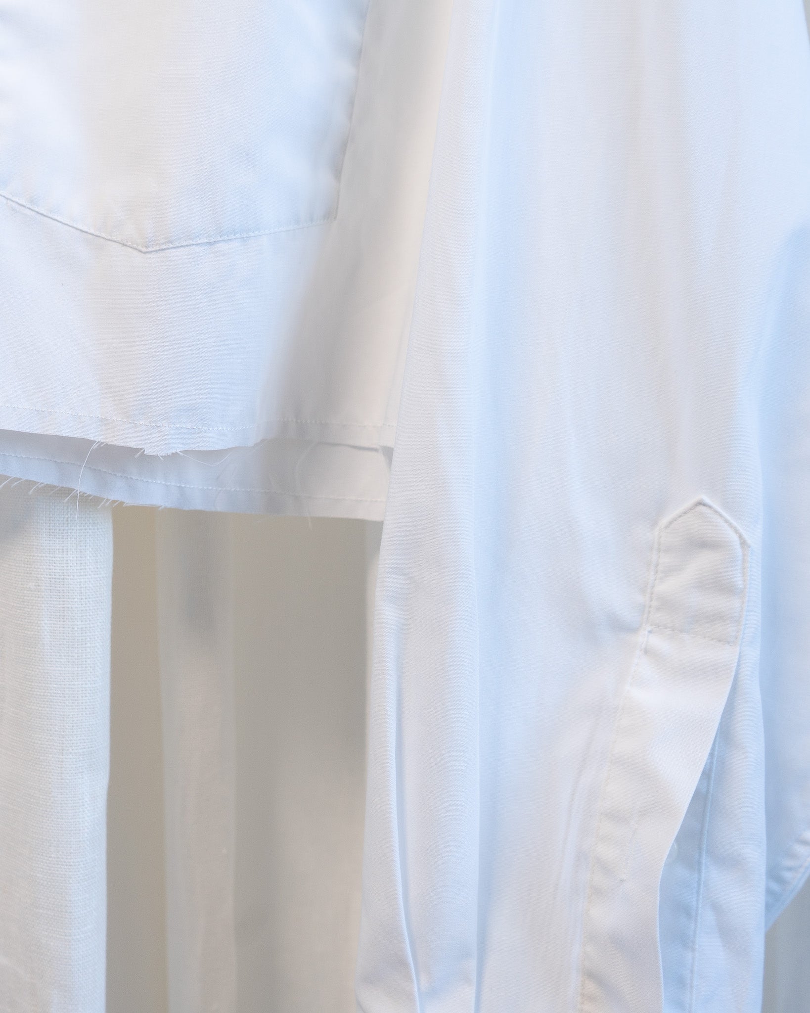 70s "Watermelon" Embroidered Collar & Hemmed Crisp White LS Cropped Shirt