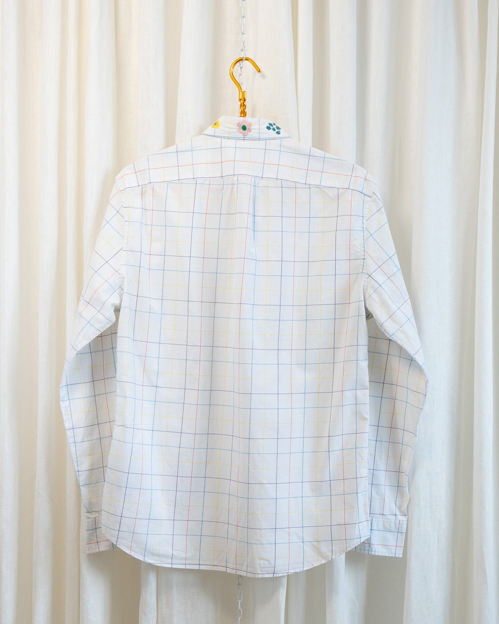 Modern "Swedish Flowers" Embroidered JCrew Colorful Window Pane Button Down Shirt