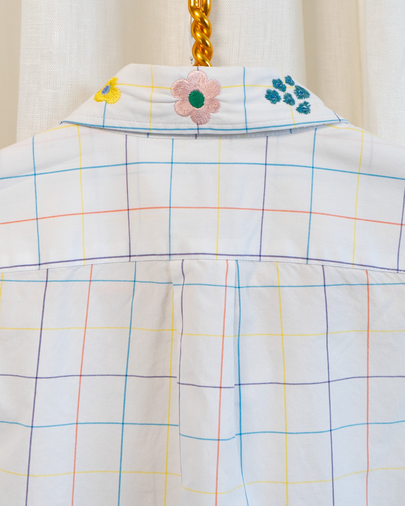 Modern "Swedish Flowers" Embroidered JCrew Colorful Window Pane Button Down Shirt