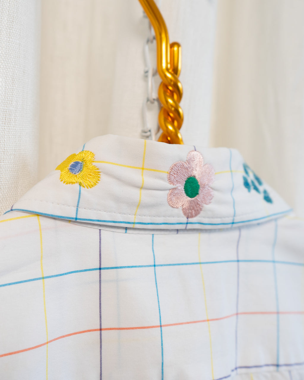 Modern "Swedish Flowers" Embroidered JCrew Colorful Window Pane Button Down Shirt