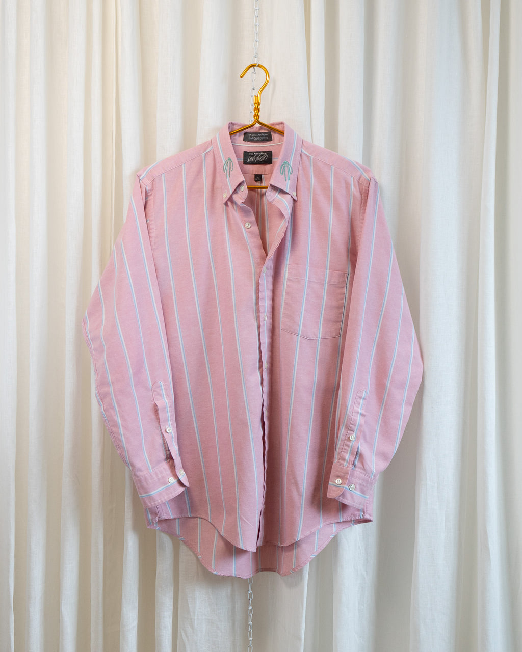 80s "Green Bows" Embroidered Lord & Taylor Red Striped Button Down