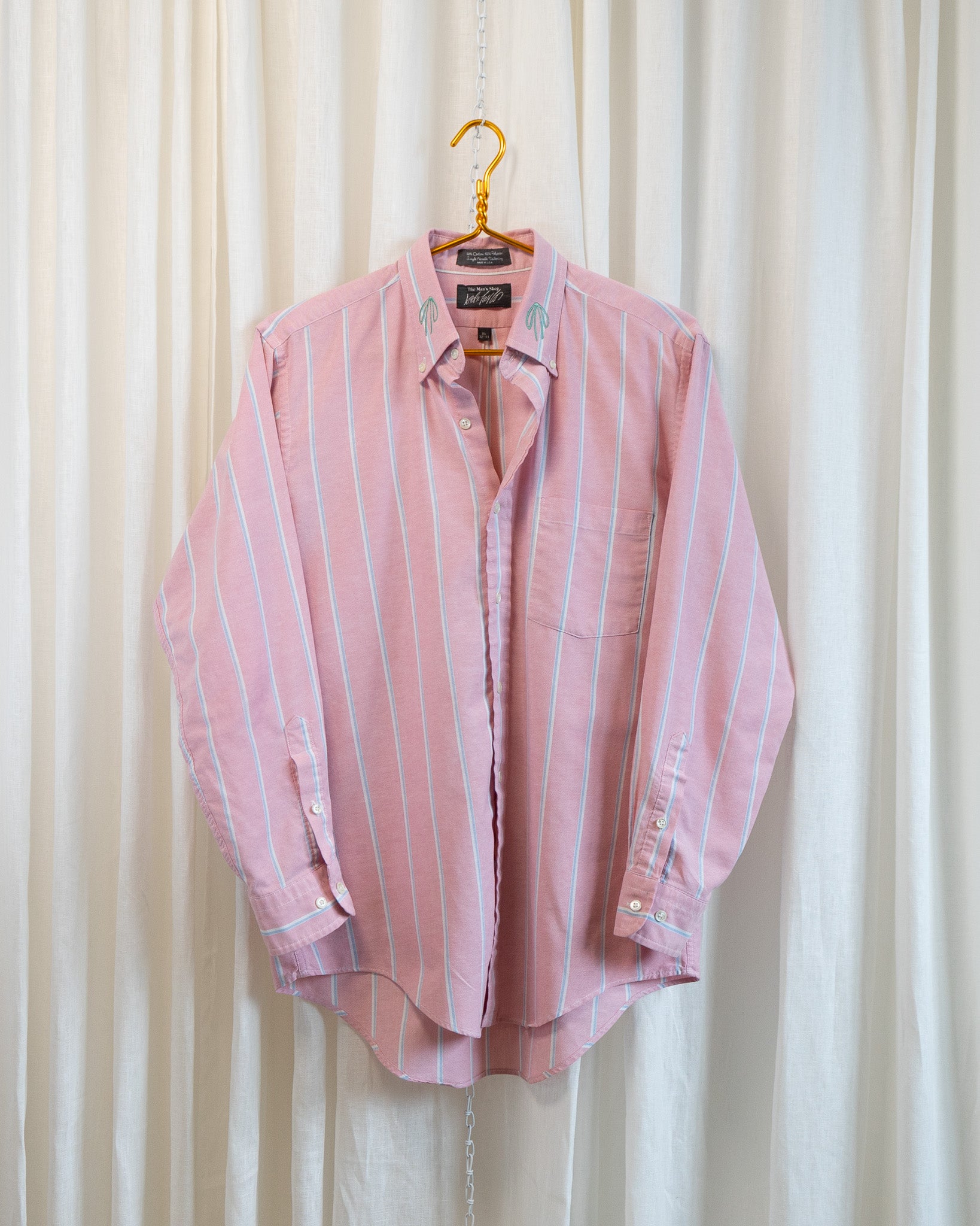 80s "Green Bows" Embroidered Lord & Taylor Red Striped Button Down