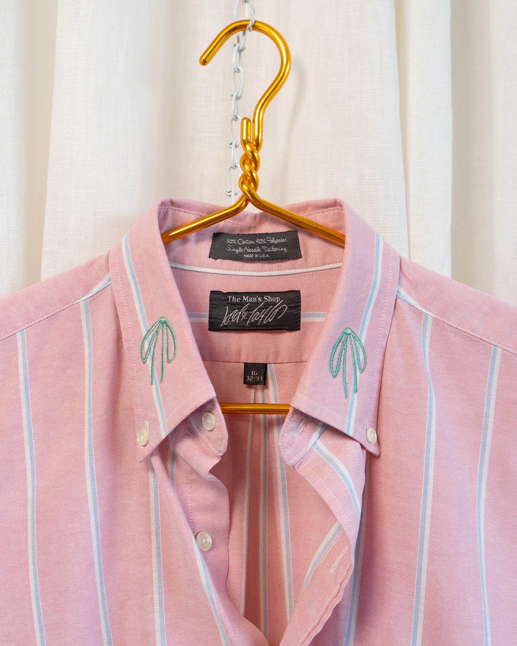 80s "Green Bows" Embroidered Lord & Taylor Red Striped Button Down