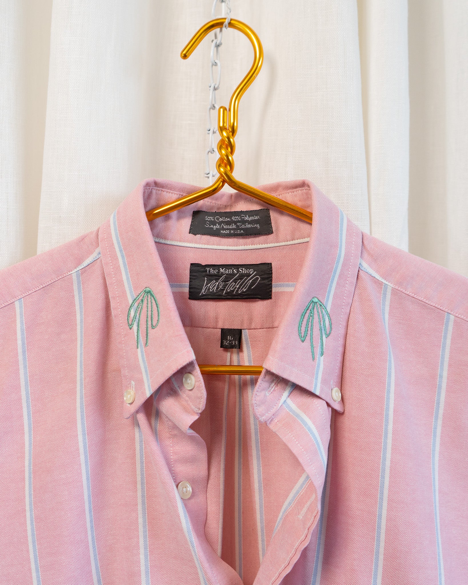 80s "Green Bows" Embroidered Lord & Taylor Red Striped Button Down