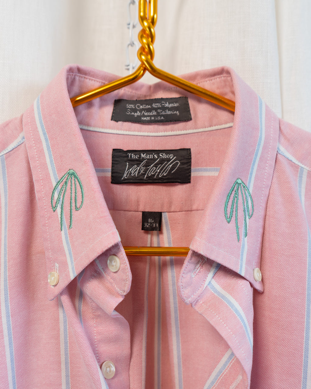 80s "Green Bows" Embroidered Lord & Taylor Red Striped Button Down