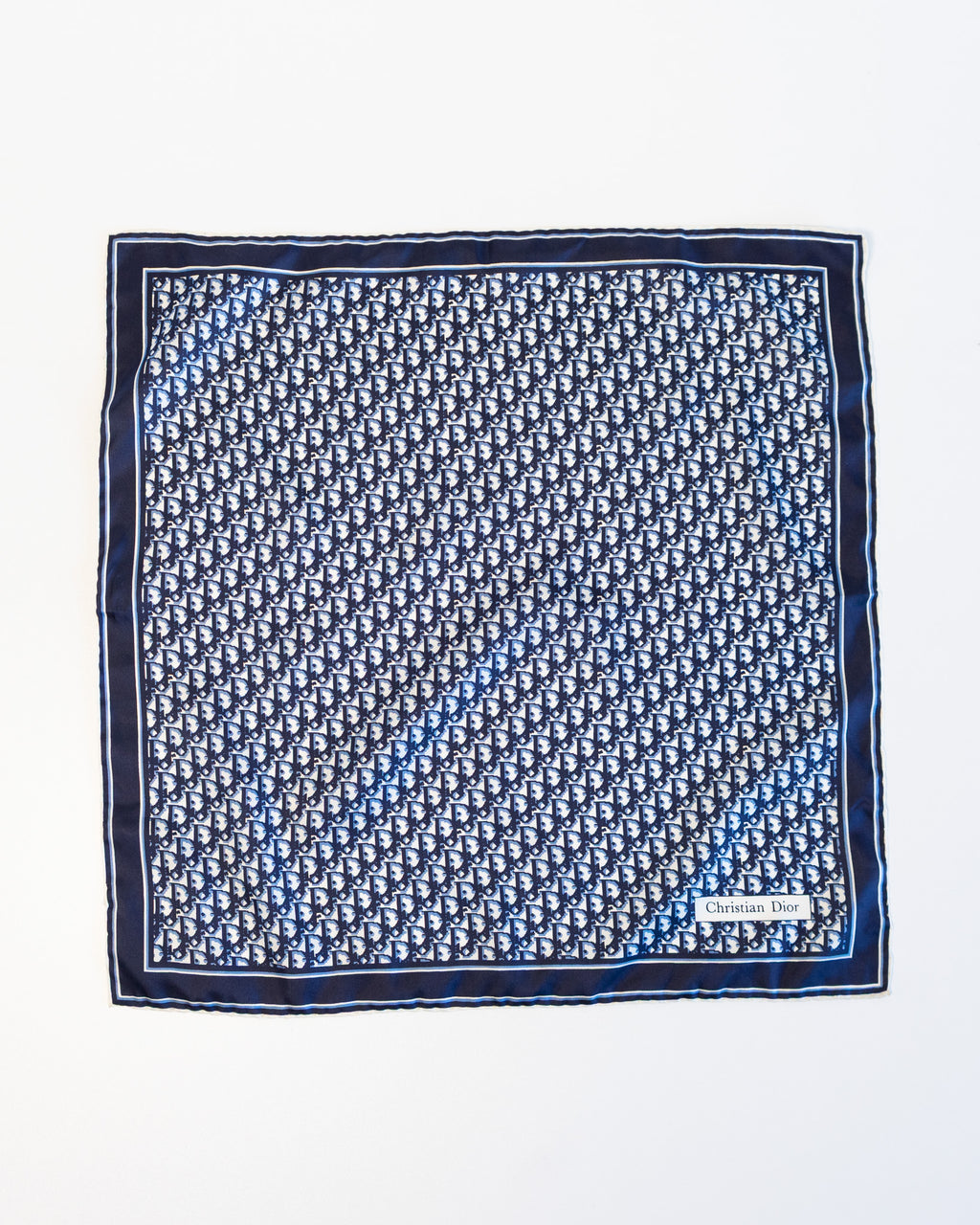 80s Christian Dior Monogram Navy Pure Silk Scarf