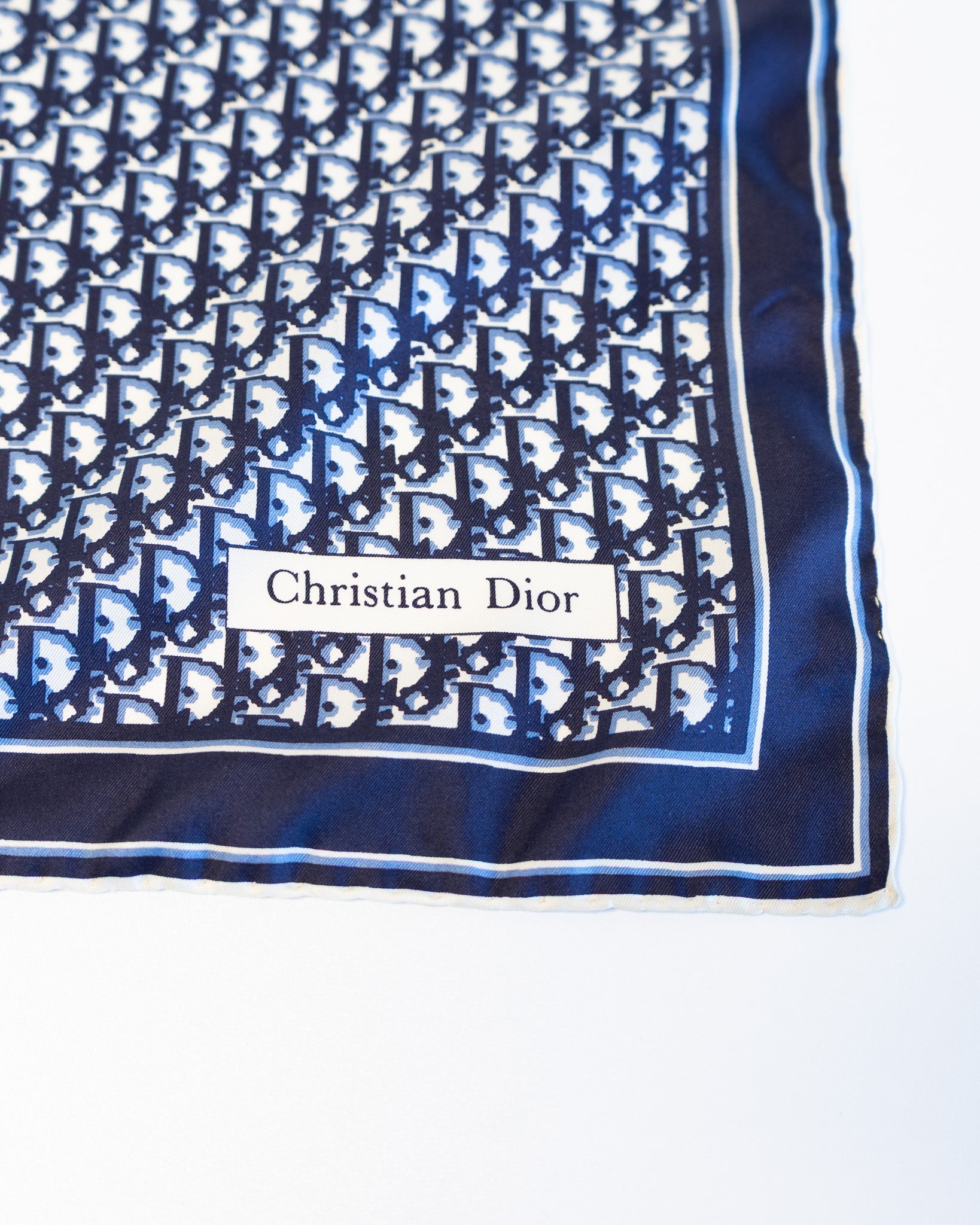 80s Christian Dior Monogram Navy Pure Silk Scarf