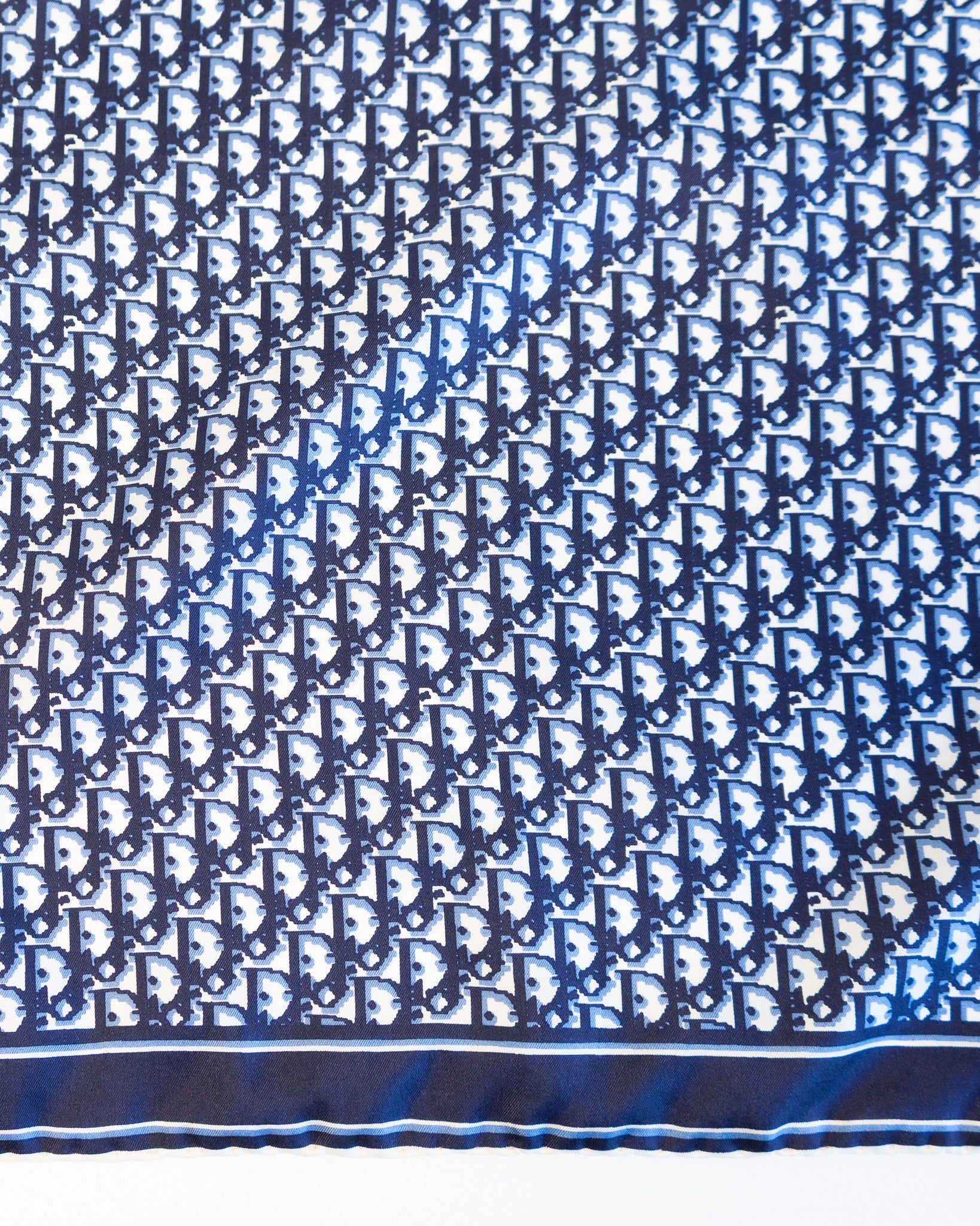 80s Christian Dior Monogram Navy Pure Silk Scarf