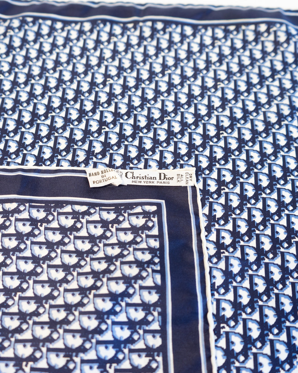 80s Christian Dior Monogram Navy Pure Silk Scarf