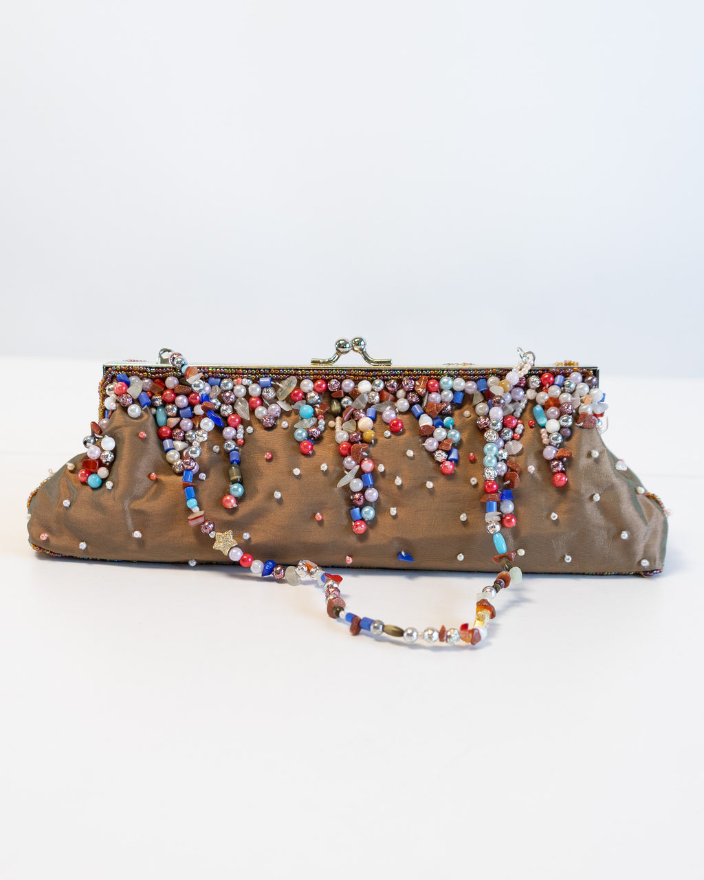 90s Nicole Lee Collections Tan Beaded Clutch w Beaded Strap