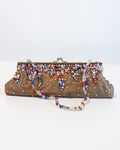 90s Nicole Lee Collections Tan Beaded Clutch w Beaded Strap