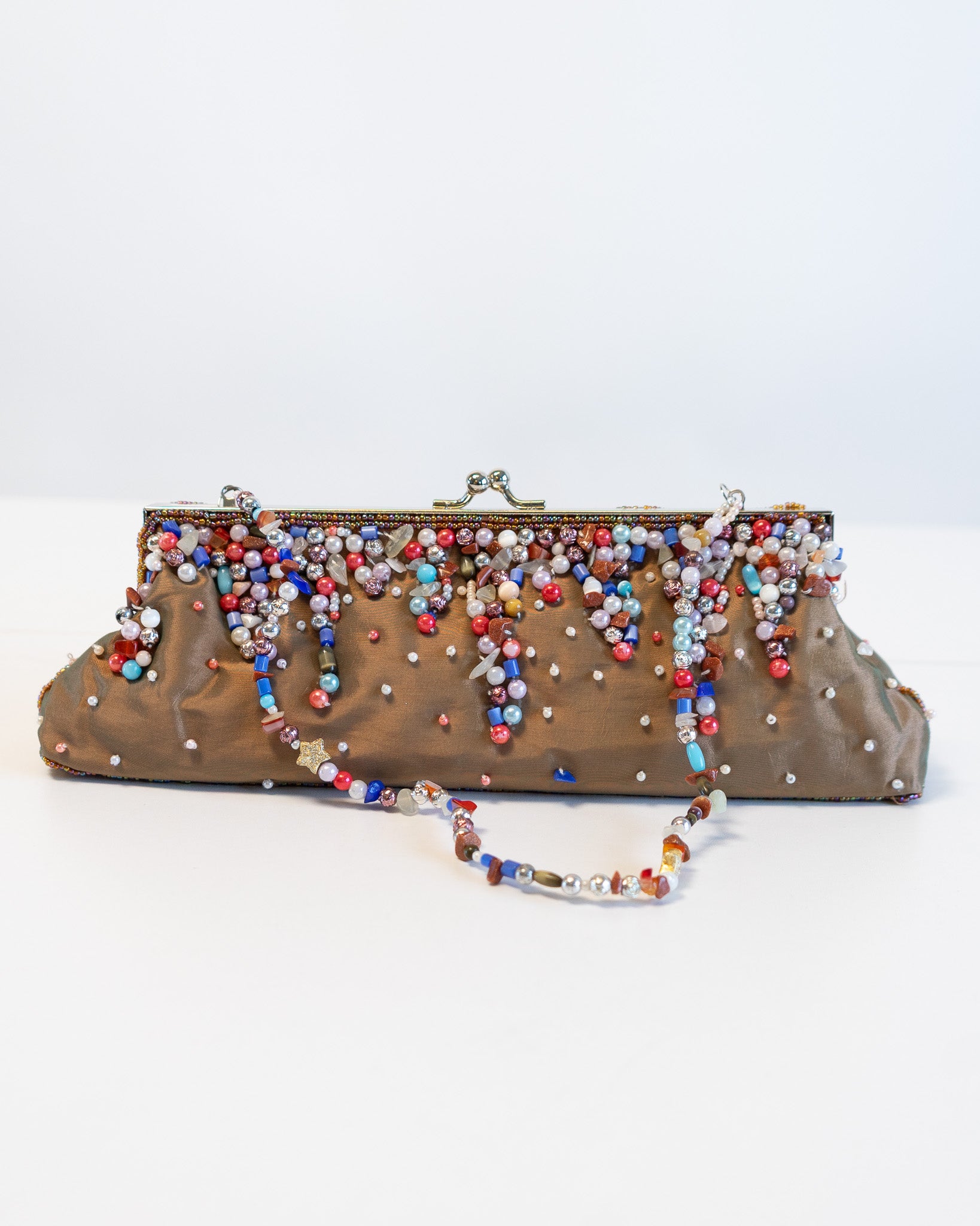 90s Nicole Lee Collections Tan Beaded Clutch w Beaded Strap